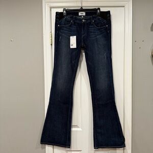 PAIGE Blue Flare Wide Leg Jeans with Indigo Wash